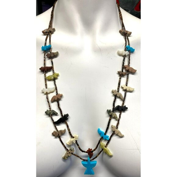 Garcia Zuni Navajo Fetish Heishi Necklace Double Strand Carved Native American - Picture 10 of 10